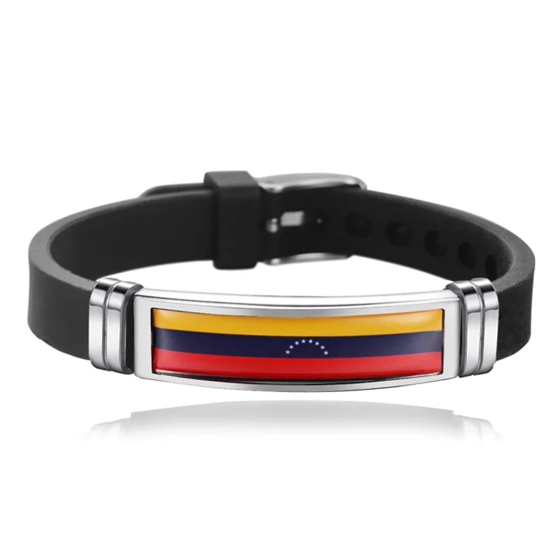 Pulsera de cuero con la bandera de España, Francia, Brasil, Portugal, Italia, Canadá y Venezuela. Pulsera para hombre. Flag Leather Bracelet France Brazil Portugal Italy Canada Venezuela Flag Charm Mens Wristband Jewelry