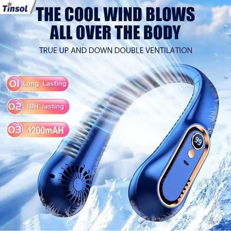 Ventilador de techo portátil recargable por USB, nuevo modelo 2025, pequeño, para estudiantes, oficina, deportes, pantalla digital, ventilador de techo colgante para el cuello.