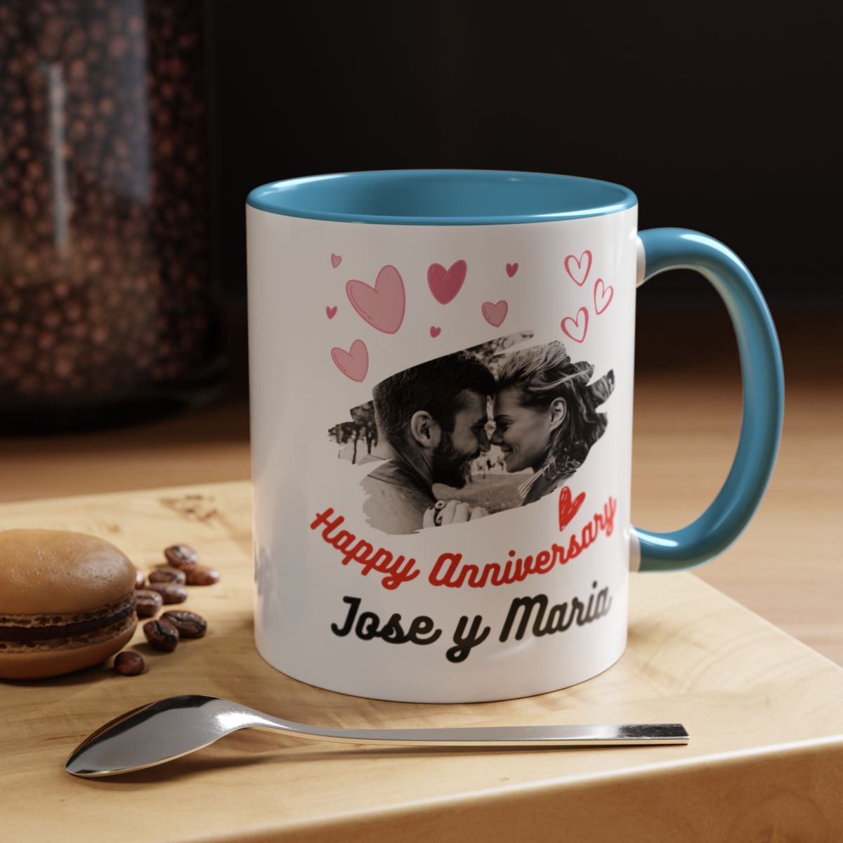 Taza de café personalizada especial aniversario para pareja. Nombres a juego, regalo para parejas, tazas personalizadas para él y para ella.